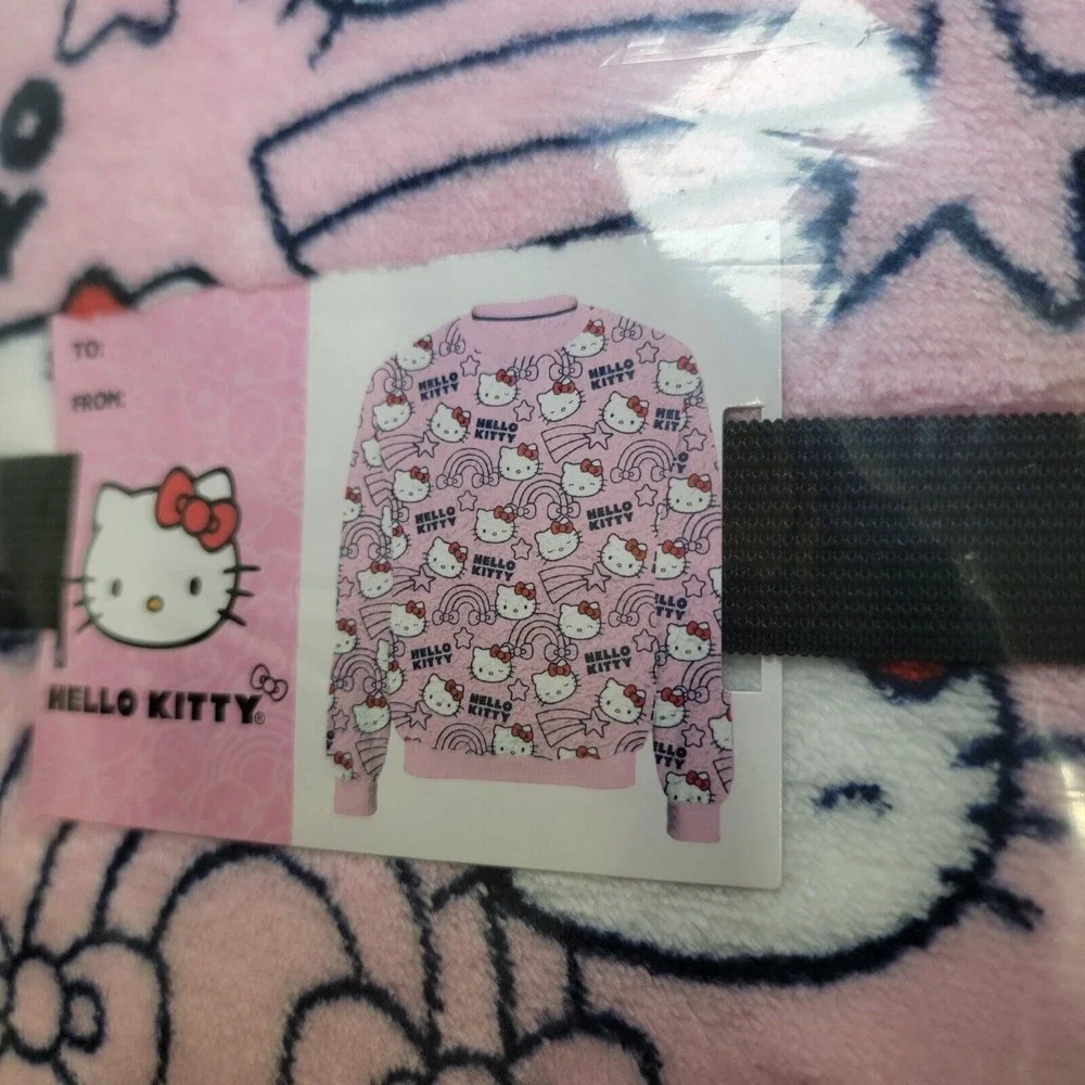 NEW GIFT BOX HELLO KITTY SANRIO WOMEN'S PINK SOFT FLEECE SWEATSHIRT PULLOVER LG - Picture 4 of 8
